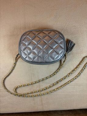 Vintage L.J. Simone New York Quilted Leather Tassel Camera Bag Metallic Bronze